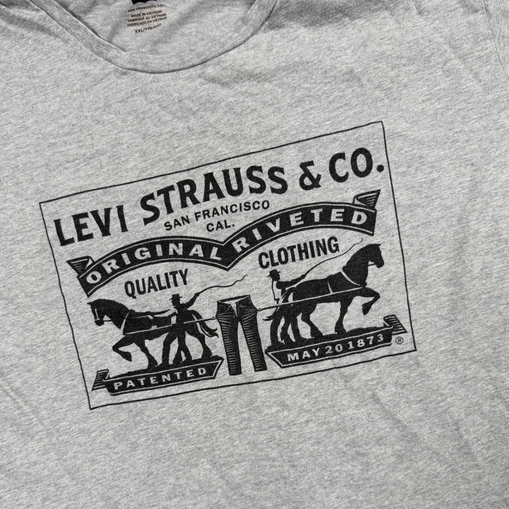 Levi Strauss Co Mens Gray Graphic T Shirt XXL Two Horse‎ Logo Casual Tee
